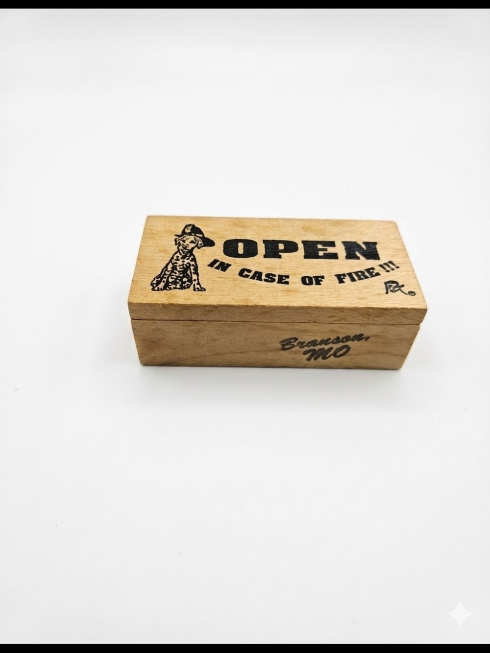 Vintage Wooden Novelty Gag Gift Box Open In Case Of Fire Branson MO